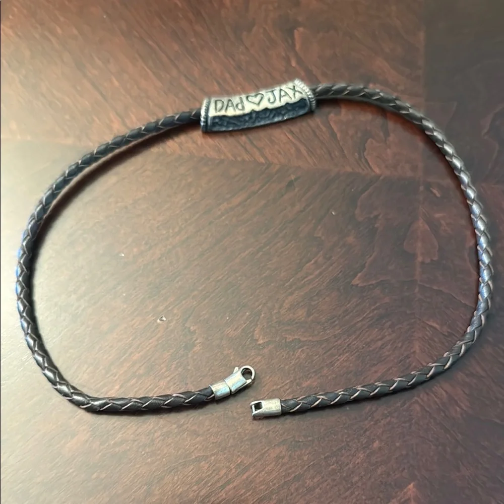 Men’s leather braided bracelet brown with  “Dad❤️JAX” wording engraved